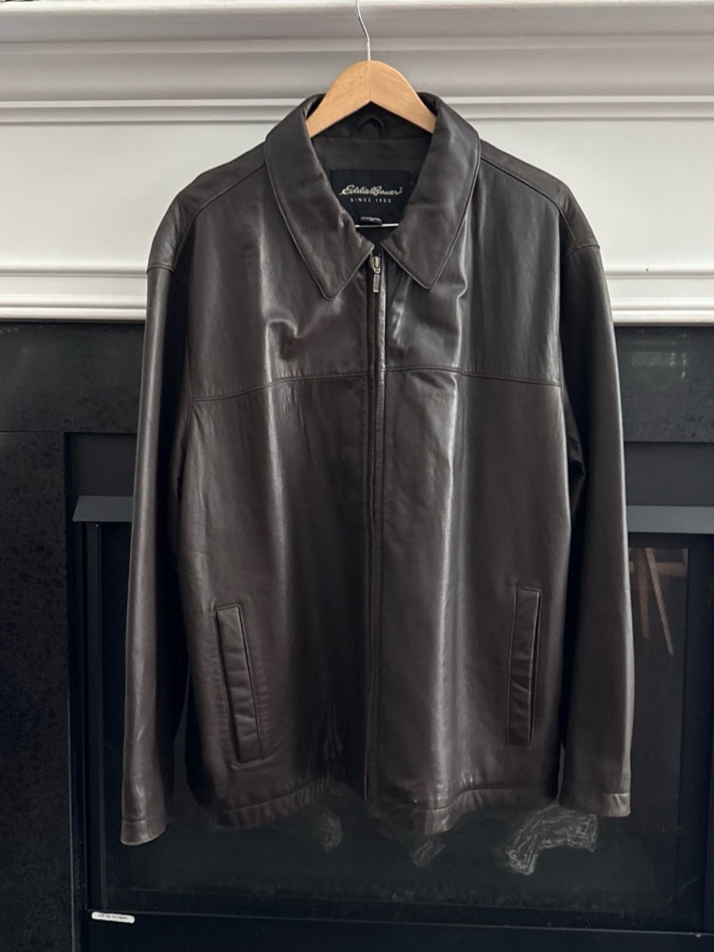 Vintage Eddie Bauer lambskin leather jacket brown preppy old money fall size XL